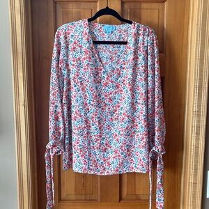 CeCe Floral Blouse - Red and Blue